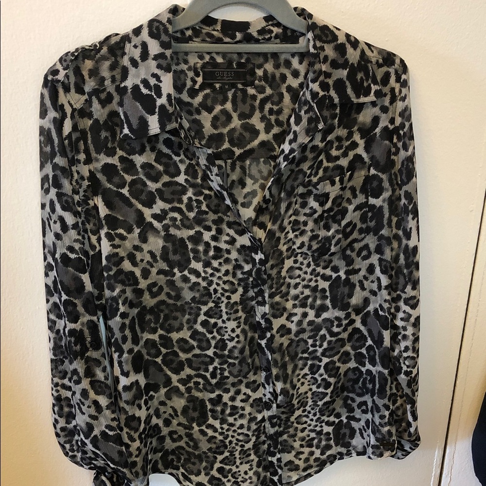 Guess Gray & Black Leopard Print Button-Down Shirt